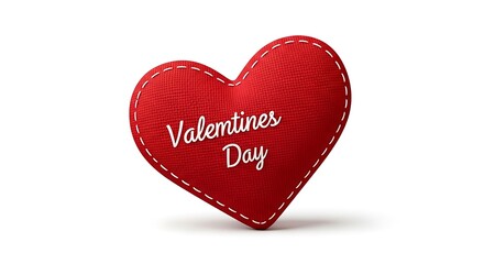 Fototapeta premium Red fabric heart shape with stitched outline and valentines day text stitched valentines romantic greeting material anniversary affection isolated background marriage celebration