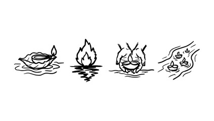 Small flames on water and drifting objects in rough line doodle © Raj