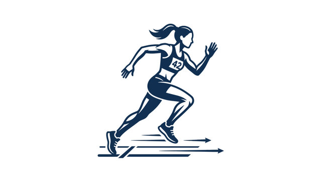 Female athlete sprinting on track stylized vector illustration