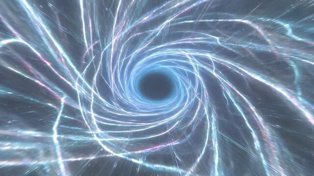 Blue swirling energy vortex in space, digital style, on dark backdrop, concept of cosmic motion and time flow