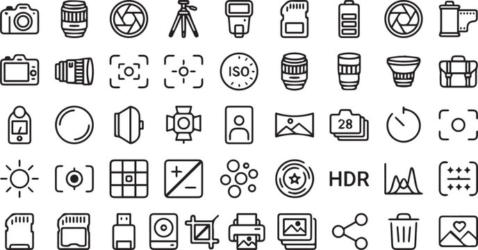 Professional Photography and Camera Gear Icon Set