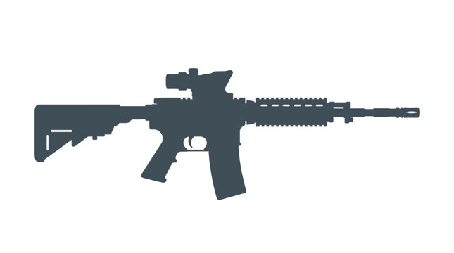 Modern Tactical Assault Rifle Silhouette with Optical Sight and Rail System