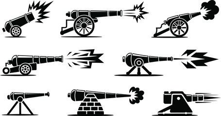 Antique military cannon silhouette vector collection © nitthi