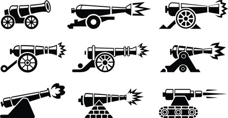 Antique military cannon silhouette vector collection © nitthi