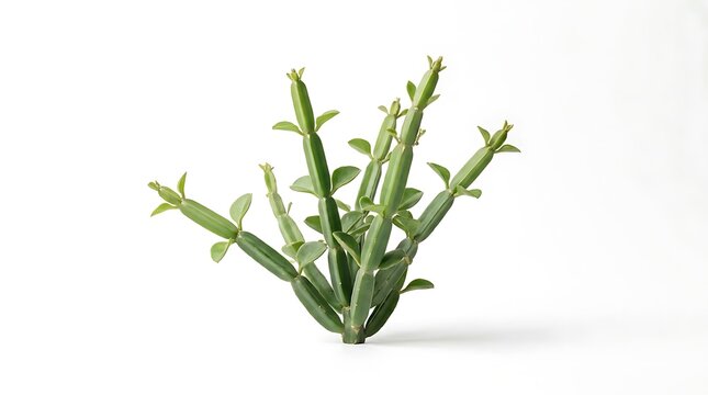 A studio shot of the succulent plant cissus quadrangularis, also known as veldt grape, isolated on a clean white background for botanical and herbal study