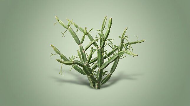 A studio shot of cissus quadrangularis, also known as devil's backbone, isolated on a green background, featuring a succulent plant for herbal medicine.