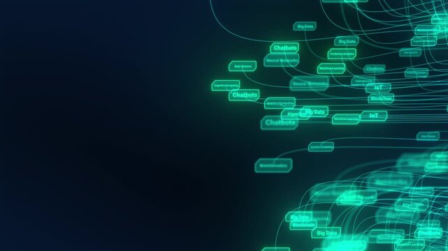 Artificial intelligence deep learning algorithm process; abstract digital data tree animation for technology innovation