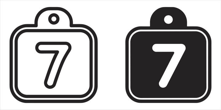 Number 7 icon in outline and solid fill on white background Keywords: 7, seven, number, numeral, digit, count, quantity, score