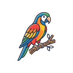 Fototapeta premium Stylized tropical macaw parrot sitting on a wooden branch.