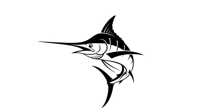 Black and white marlin fish graphic with graphic illustration wildlife seafood cartoon marine animal design ocean style