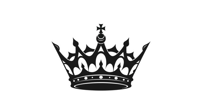 Black crown icon with cross on white background with authority monarchy heraldry royalty regalia symbol queen power king
