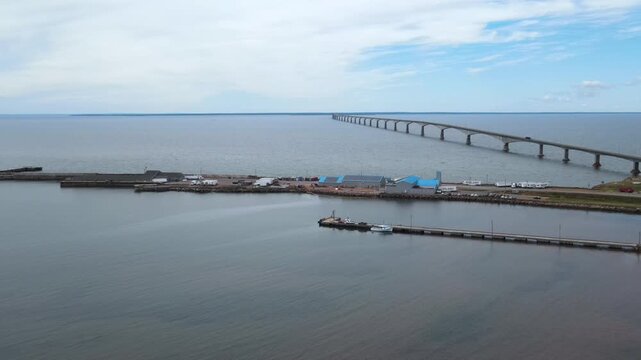 Confederation Bridge the longest bridge in Canada over the ocean, Prince Edward Island aerial landscape