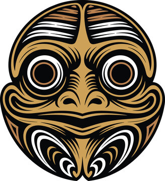 Traditional Japanese Daruma Doll Face Vector Illustration with Bold Decorative Lines and Cultural Symbol Isolated on White Background