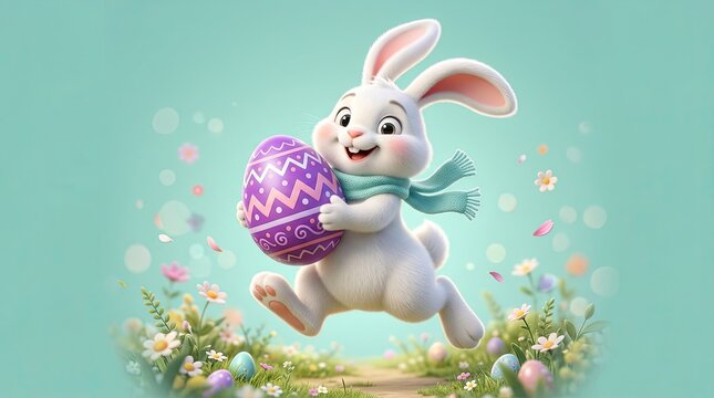 Joyful easter bunny with decorated egg perfect for spring celebrations and holiday greetings