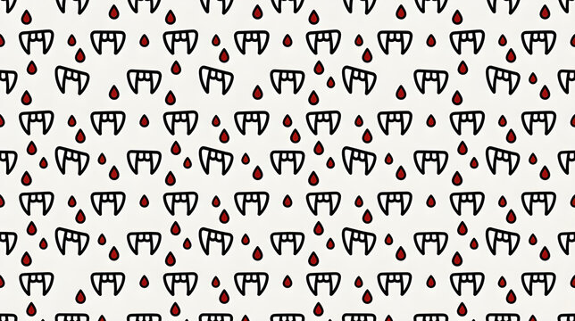 Seamless Halloween pattern with vampire fangs and red blood drops vector illustration