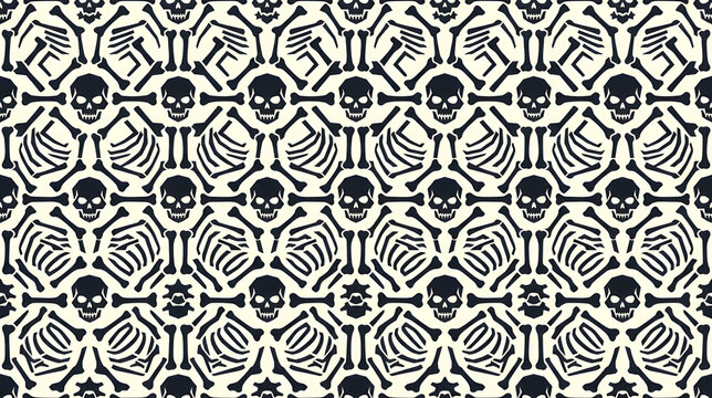 Seamless gothic pattern with skulls and skeletal bones vector ornament background