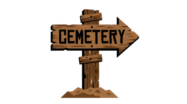Wooden cemetery directional arrow signpost Halloween vector illustration