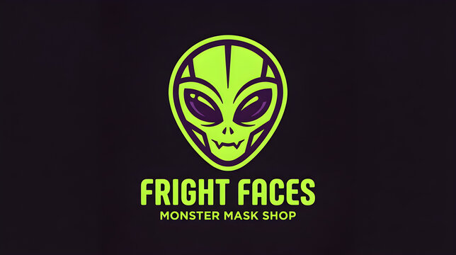 Fright Faces monster mask shop neon green alien logo vector illustration