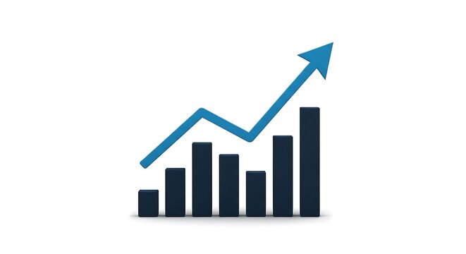 Professional dark blue bar graph with rising arrow indicating financial growth and corporate success metrics business financial progress statistics corporate analysis increase