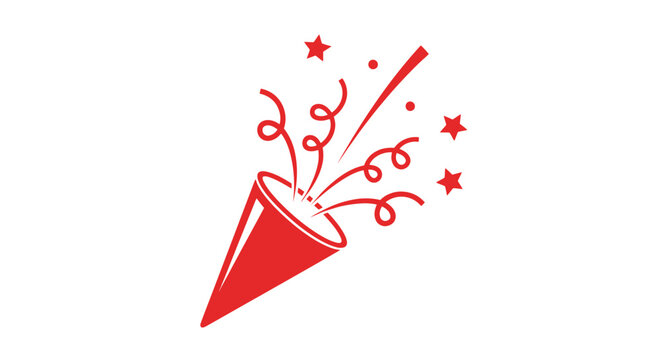Red party horn with stars and confetti on for celebration