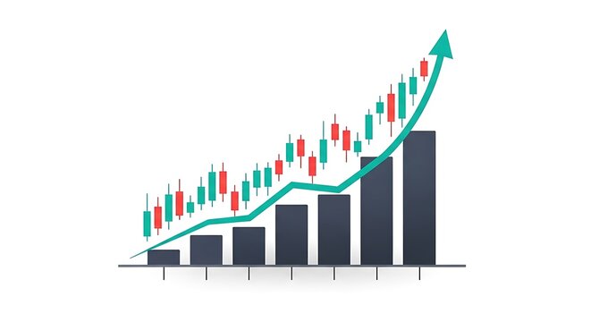 Dark grey bar chart representing business growth with upward candlestick trend business investment analysis corporate statistics valuation strategy management exchange increase