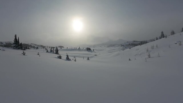 Snow Covered Landscape Near Sunshine Village Banff With Soft Winter Sun