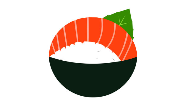 Circular salmon sushi icon with rice and seaweed