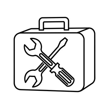 Toolbox icon with wrench and screwdriver in black.
