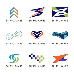 Fototapeta premium Collection of modern abstract biplane logo design templates for corporate branding and identity.
