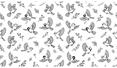 Flying sparrow and titmouse seamless vector pattern for textile and wallpaper © MdAriful