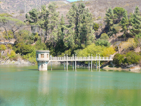 Hollywood Reservoir during a summer season in Los Angeles, California, USA	
