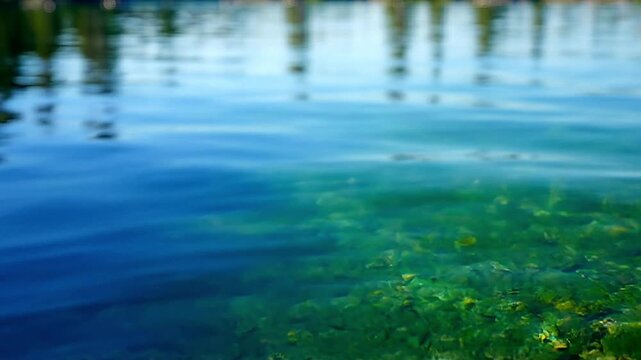 Clear blue lake water ripples gently in this relaxing nature motion video clip for serene backgrounds