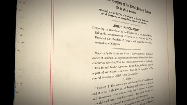 20th Amendment US Constitution Aged Inaguration Paper Document 3 