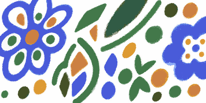 Abstract floral ornament with blue green and orange hues
