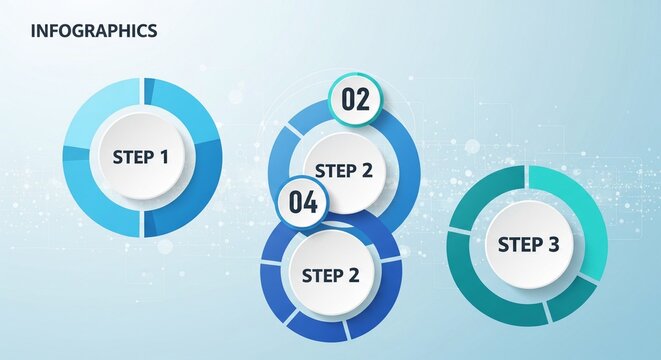 A clean business infographic template on a soft light blue background featuring four circular steps and numbered labels for process workflow design