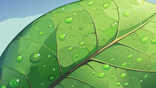 green leaf with drops of water