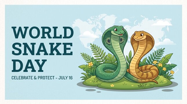Vector illustration of World Snake Day 16 July social media story feed mockup template