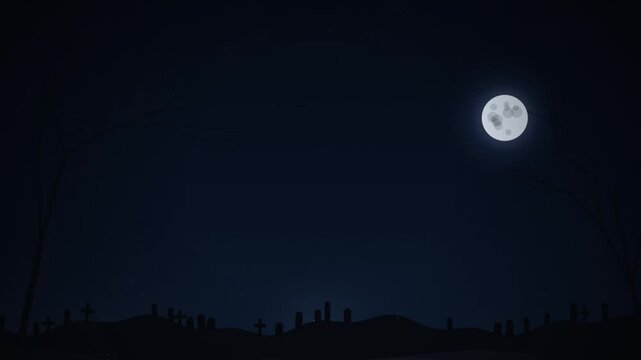 Spooky Halloween Graveyard Silhouette Background with Full Moon