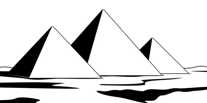 Great Egyptian Pyramids in Giza. Black and white vector illustration.