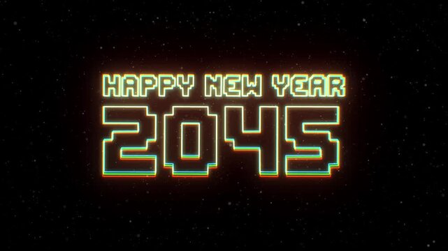 Happy New Year 2045 Neon text with retro style