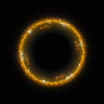 Glowing golden ring of fire on black background