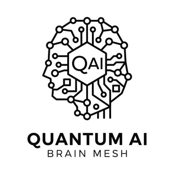 Quantum ai brain mesh logo with circuit design
