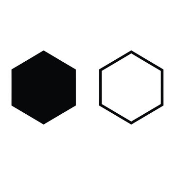 Hexagons Set with Solid Black Fill and Outline Versions on a Clear Isolated Background