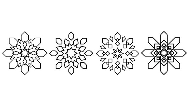 Decorative starburst geometric patterns for design symmetry mandala snowflake motifs.
