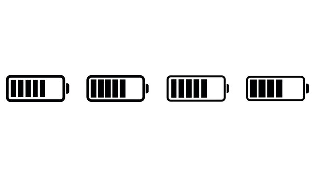 Set of battery charge indicators showing different levels of power on white background.