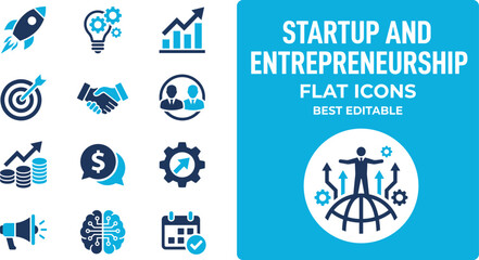 Fototapeta premium Set of flat startup and entrepreneurship icons for business and finance projects