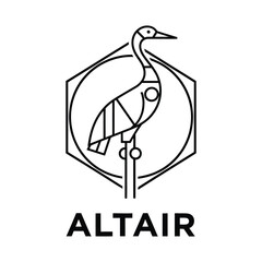 Obraz premium Minimalist crane bird logo with hexagon frame