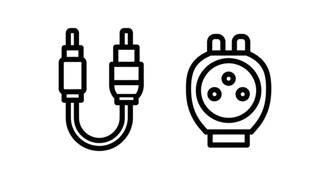 Audio rca connector cable and professional xlr plug minimalist line art icons with connector microphone equipment hardware technology electronic connection monochrome component