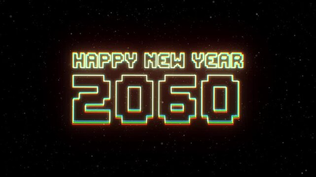 Happy New Year 2060 Neon text with retro style