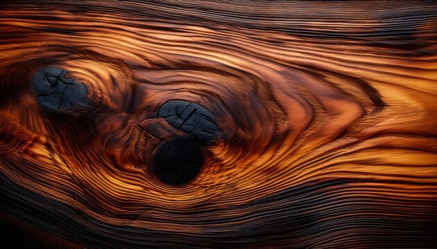Burnt Pine Wood With Golden Brown Grain Surface Detail